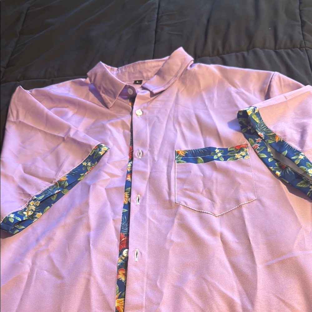 Floral Trim Purple Men's Shirt